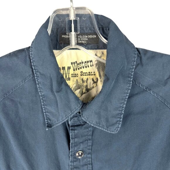 Volcom Western Shirt Men S Blue Denim Short-Sleeve Cotton Pearl Snap Button - Picture 7 of 12